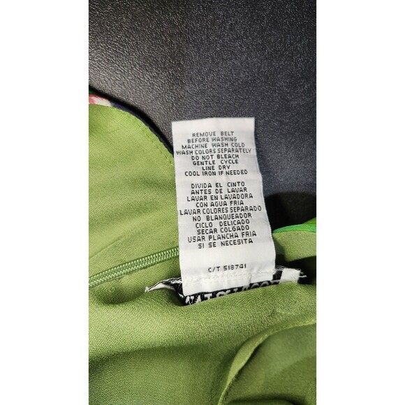 Vintage 80s Danny & Nicole Psychedelic Floral Cocktail Dress Size 10 Green Belt - Picture 10 of 15